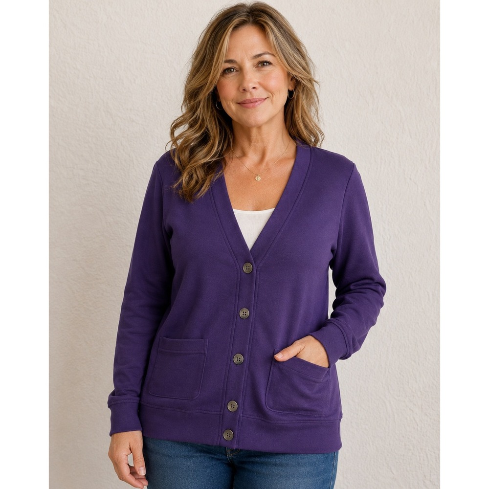 Purple‎ Sweatshirt Cardigan Pockets Soft Cotton Blend Petite XL Hastings Smith